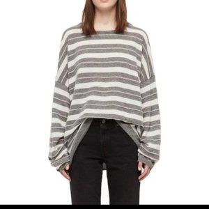 ALL SAINTS 'Cassia' Jumper Grey White Wool + Alpaca Striped Oversized Sweater